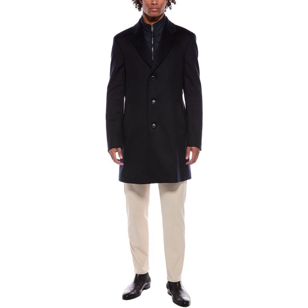 Hugo Boss Mens Boss  Hyde Wool & Cashmere-Blend Coat, Blue